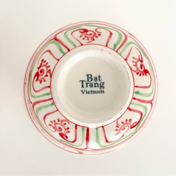 Vintage Handmade Pottery Ceramic Bowls Bat Trang Vietnam Red Floral Noodles Soup - Picture 5 of 5